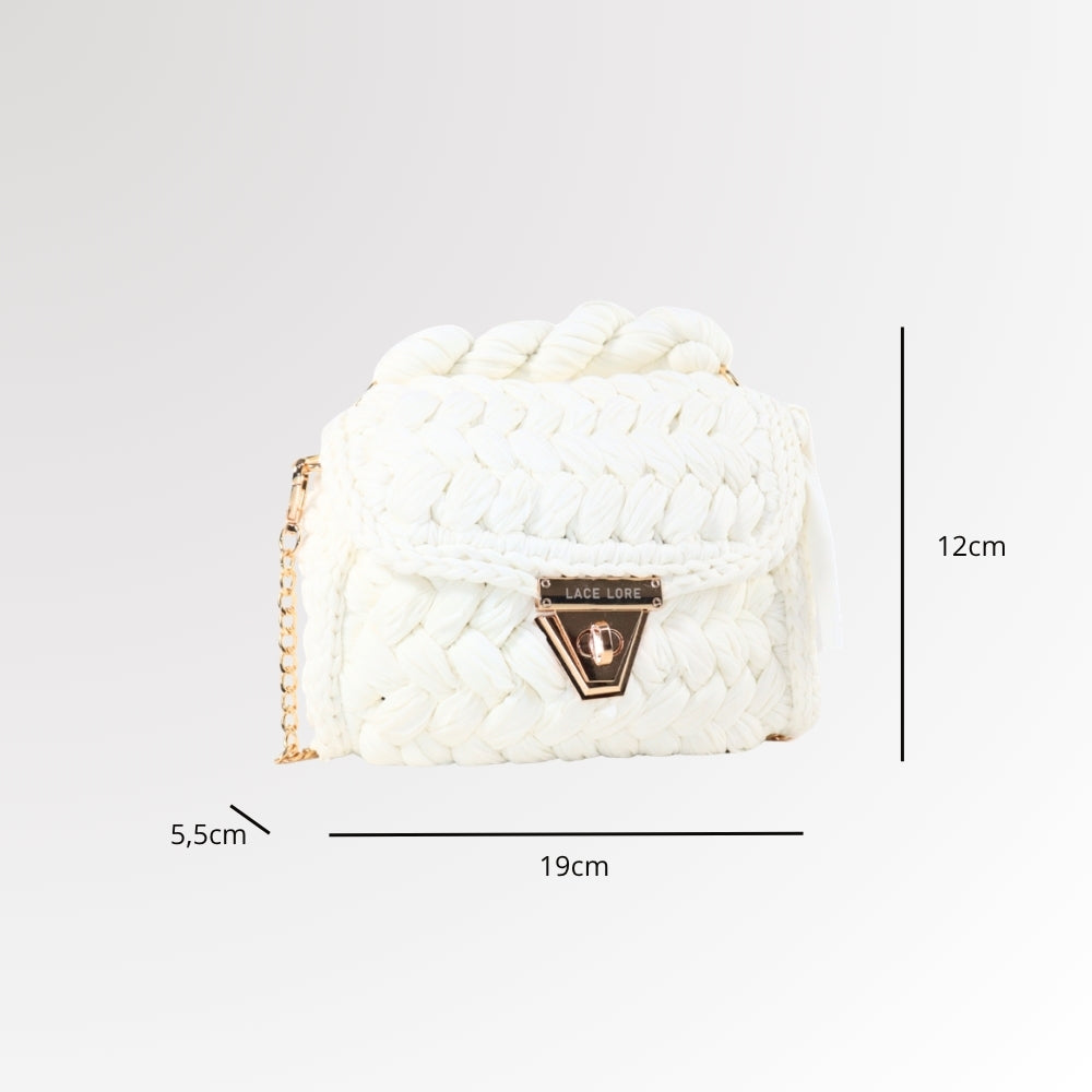 Bolsa de Mão em Crochê com Design Trançado Branco