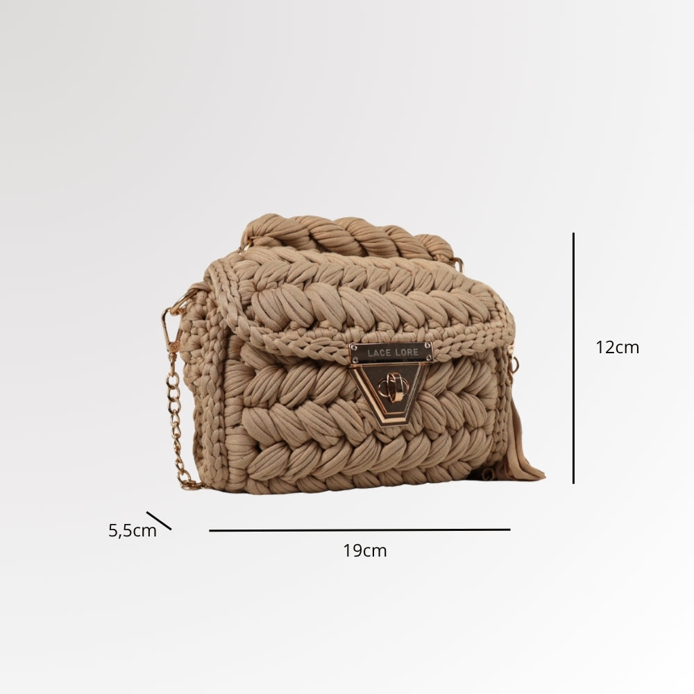 Bolsa de Mão em Crochê com Design Trançado Caqui
