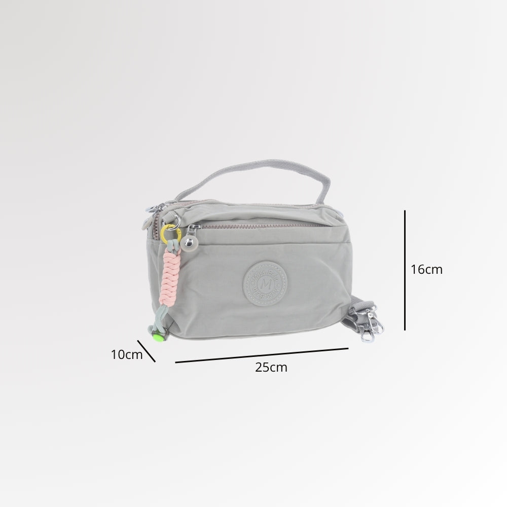 Bolsa Transversal Feminina em Nylon com Múltiplos Bolsos Cinza