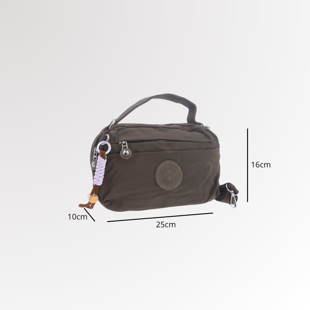Bolsa Transversal Feminina em Nylon com Múltiplos Bolsos Marrom