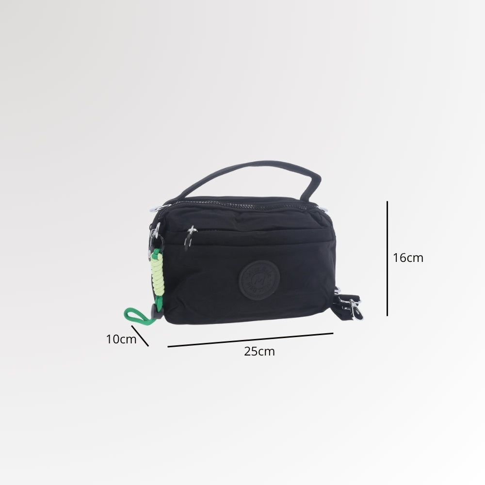 Bolsa Transversal Feminina em Nylon com Múltiplos Bolsos Preto