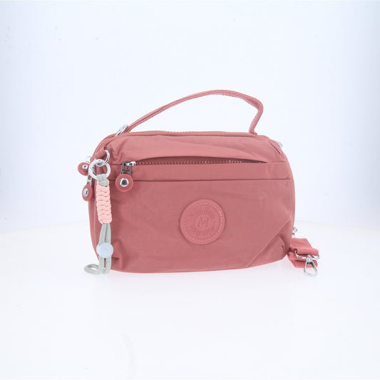 Bolsa Transversal Feminina em Nylon com Múltiplos Bolsos Rosa