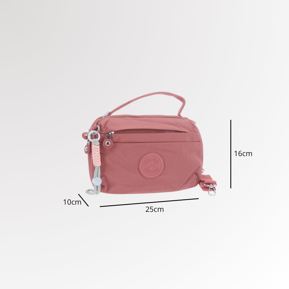Bolsa Transversal Feminina em Nylon com Múltiplos Bolsos Rosa