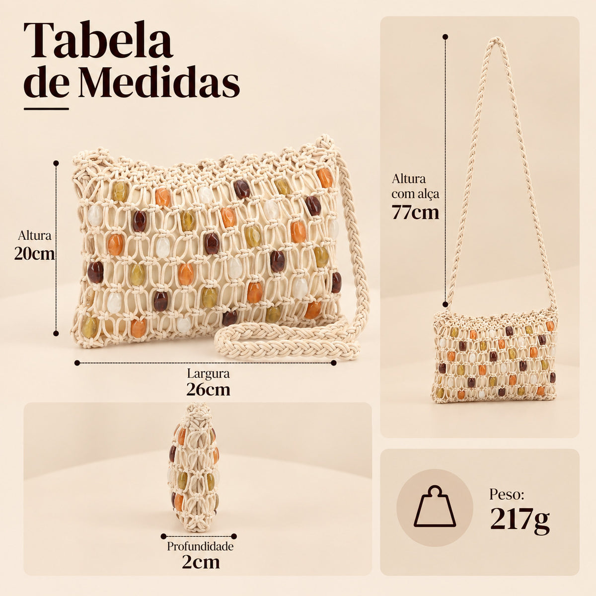 Bolsa em Crochê com Aplique de Madrepérolas Marfim