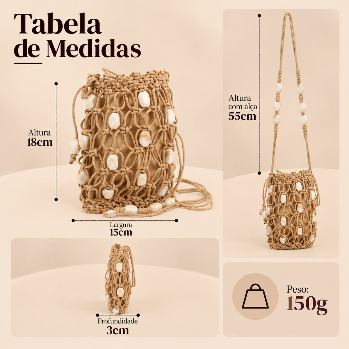 Bolsa de Praia Estilo Porta Celular com Pedrarias Caramelo