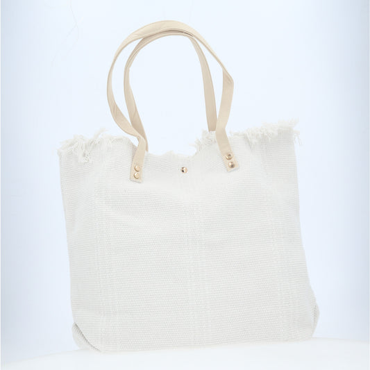 Bolsa Tote em Tecido com Franjas na Borda Superior Branco