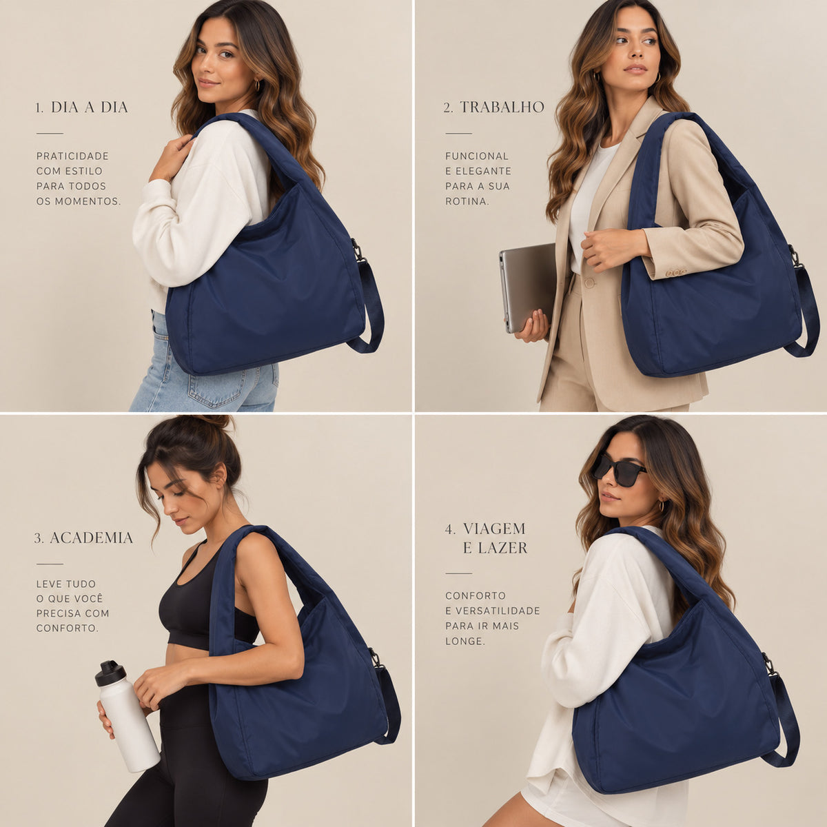 Bolsa Grande em Nylon para Faculdade e Acadêmia Azul escuro
