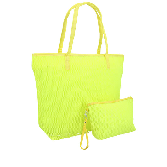 Bolsa de Praia em Ráfia com Acompanhamento de Nécessaire Amarelo