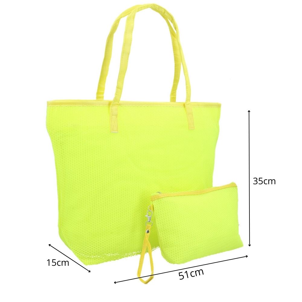 Bolsa de Praia em Ráfia com Acompanhamento de Nécessaire Amarelo