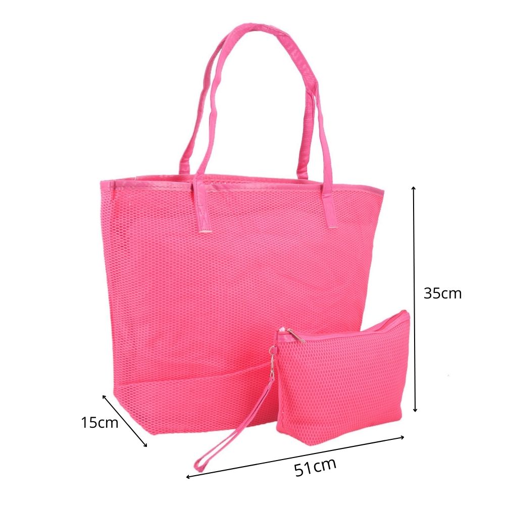 Bolsa de Praia em Ráfia com Acompanhamento de Nécessaire Pink