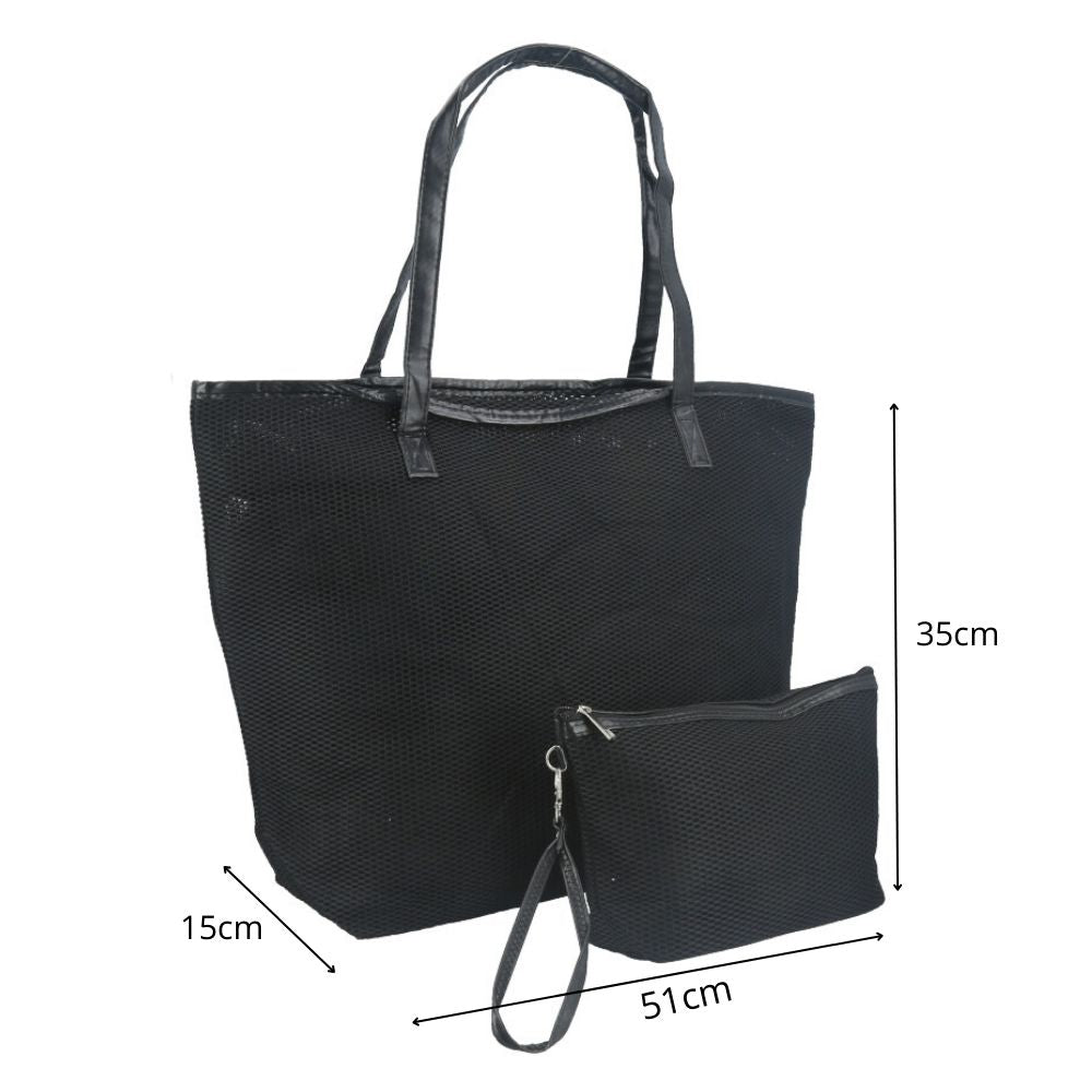 Bolsa de Praia em Ráfia com Acompanhamento de Nécessaire Preto