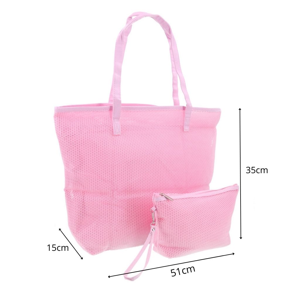Bolsa de Praia em Ráfia com Acompanhamento de Nécessaire Rosa claro