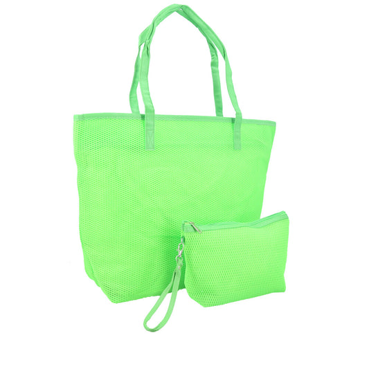 Bolsa de Praia em Ráfia com Acompanhamento de Nécessaire Verde claro