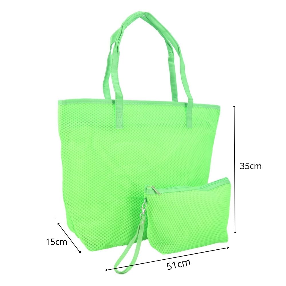 Bolsa de Praia em Ráfia com Acompanhamento de Nécessaire Verde claro
