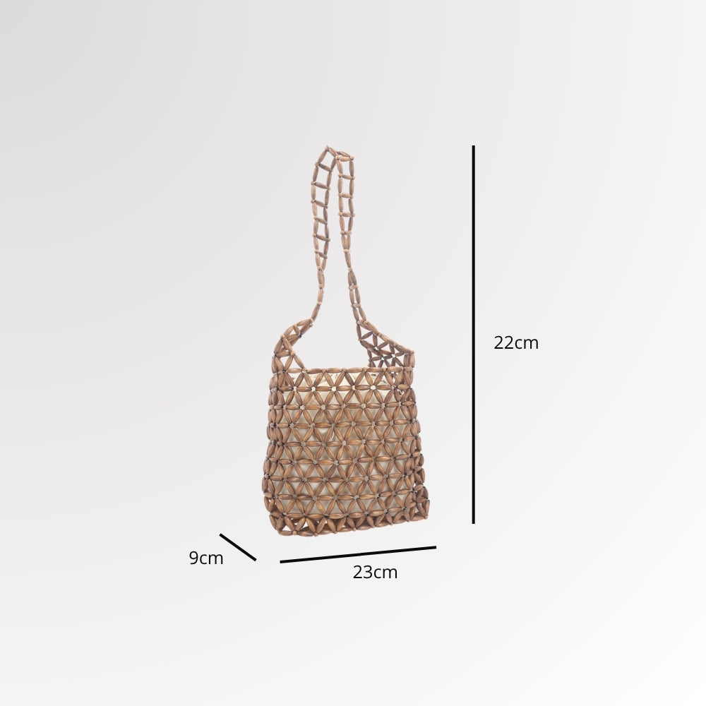 Bolsa Contas de Madeira com Saquinho Interno Marrom