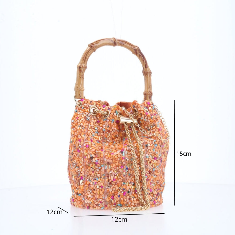 Bolsa Festa Saco com Pedraria Laranja