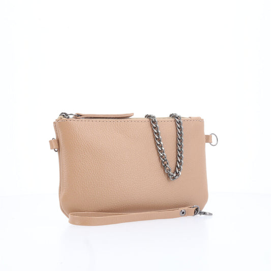 Bolsa de Couro com Alça de Corrente Bege