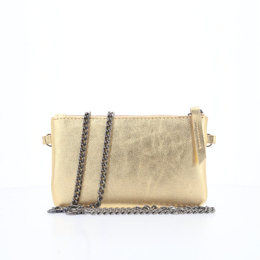 Bolsa de Couro com Alça de Corrente Ouro
