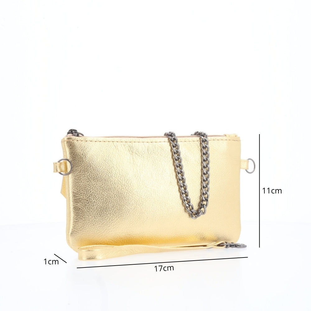 Bolsa de Couro com Alça de Corrente Ouro