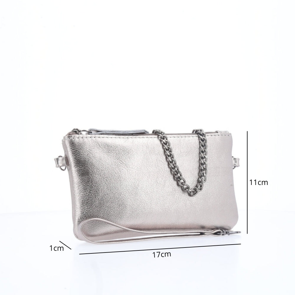 Bolsa de Couro com Alça de Corrente Prata velha