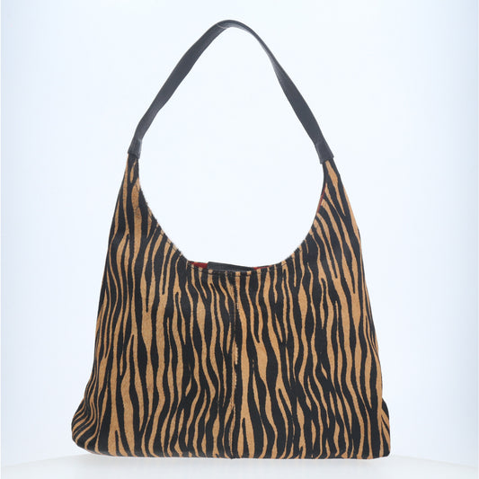 Bolsa Hobo em Couro Estilo Animal Print Bege escuro