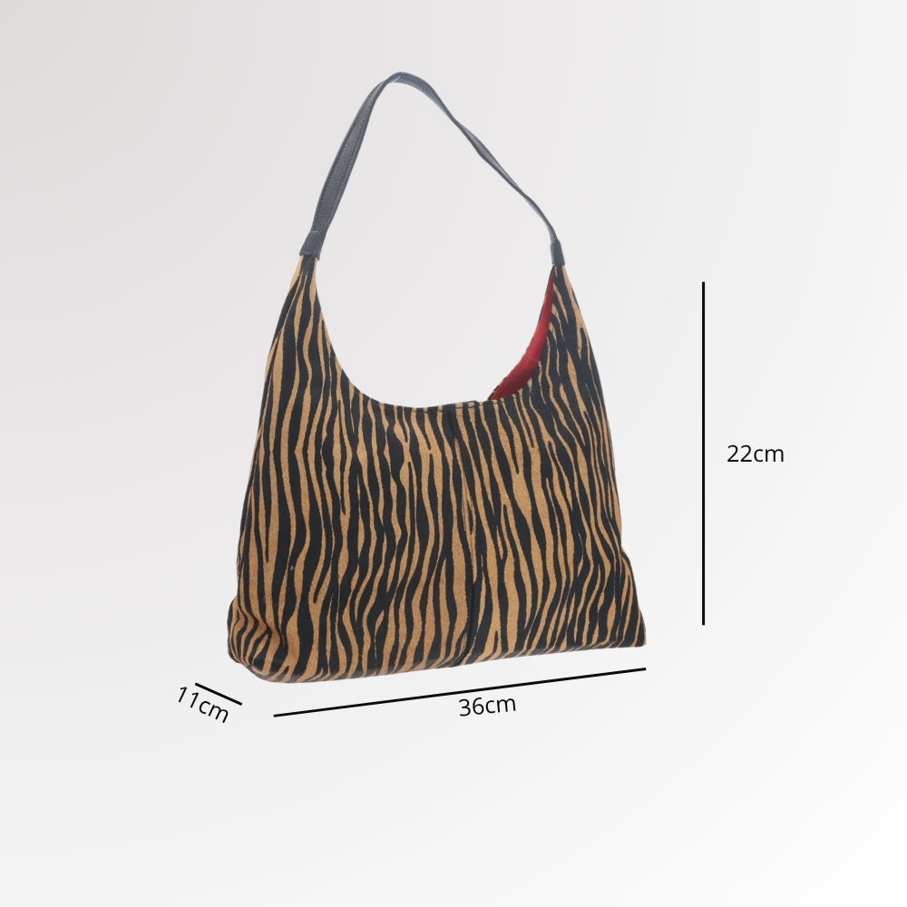 Bolsa Hobo em Couro Estilo Animal Print Bege escuro