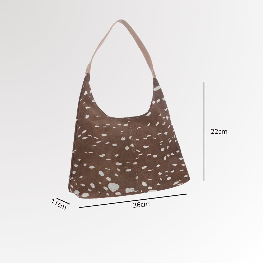 Bolsa Hobo em Couro Estilo Animal Print Caqui