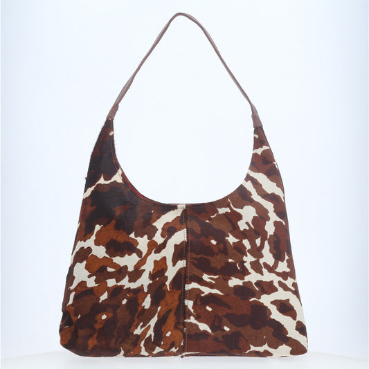 Bolsa Hobo em Couro Estilo Animal Print Caramelo