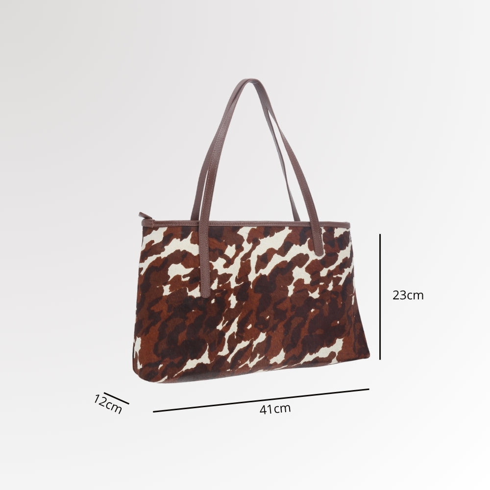 Bolsa de Ombro em Couro Estilo Animal Print Caramelo