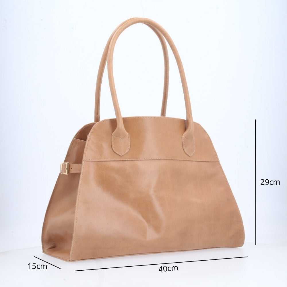 Bolsa Feminina de Couro Elegante com Alça de Ombro Bege