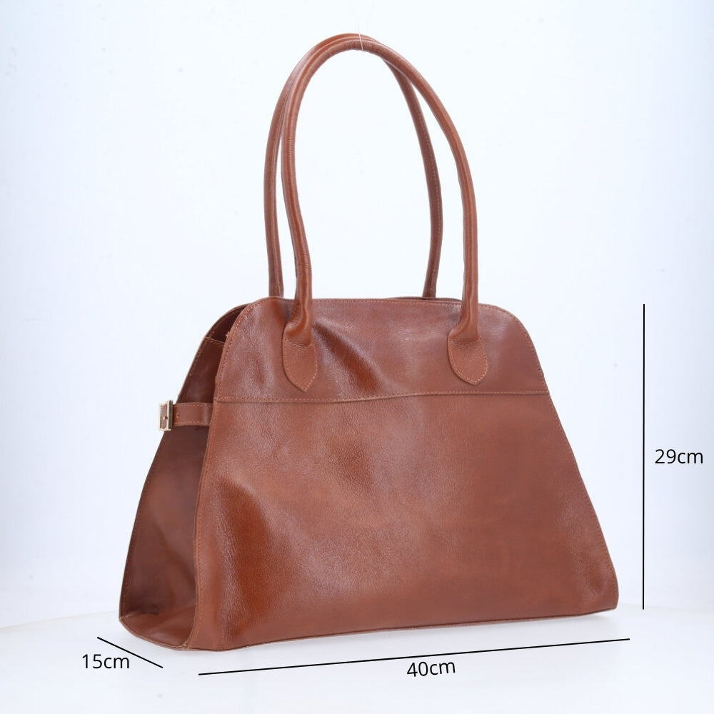 Bolsa Feminina de Couro Elegante com Alça de Ombro Caramelo