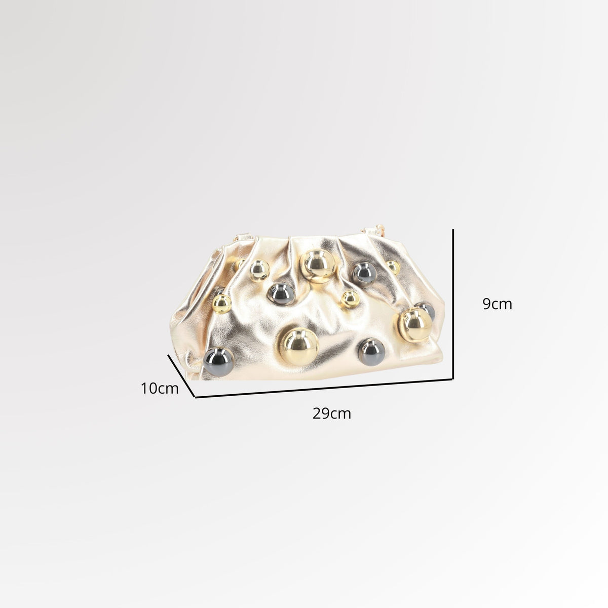 Bolsa em Couro Estilo Clutch com Apliques Metalizado Ouro claro