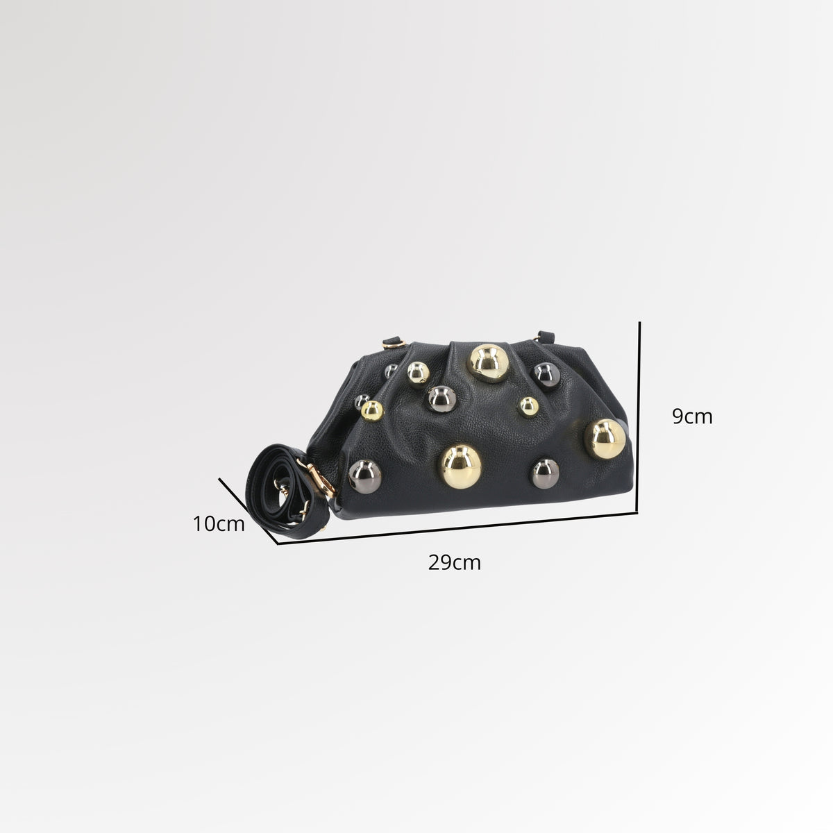 Bolsa em Couro Estilo Clutch com Apliques Metalizado Preto