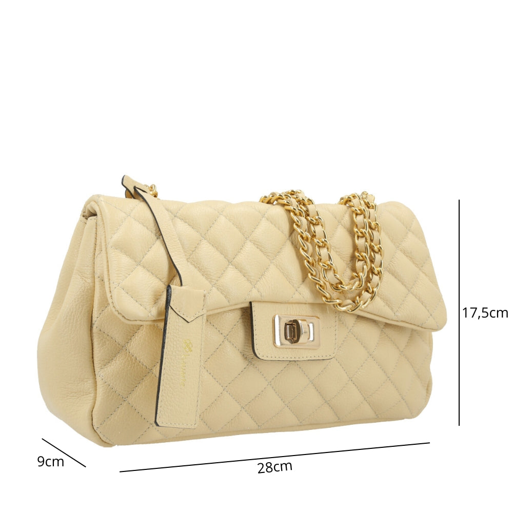 Bolsa Feminina Média Transversal Em Couro Legítimo Matelassê Amarelo