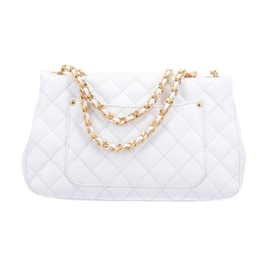 Bolsa Feminina Média Transversal Em Couro Legítimo Matelassê Branco