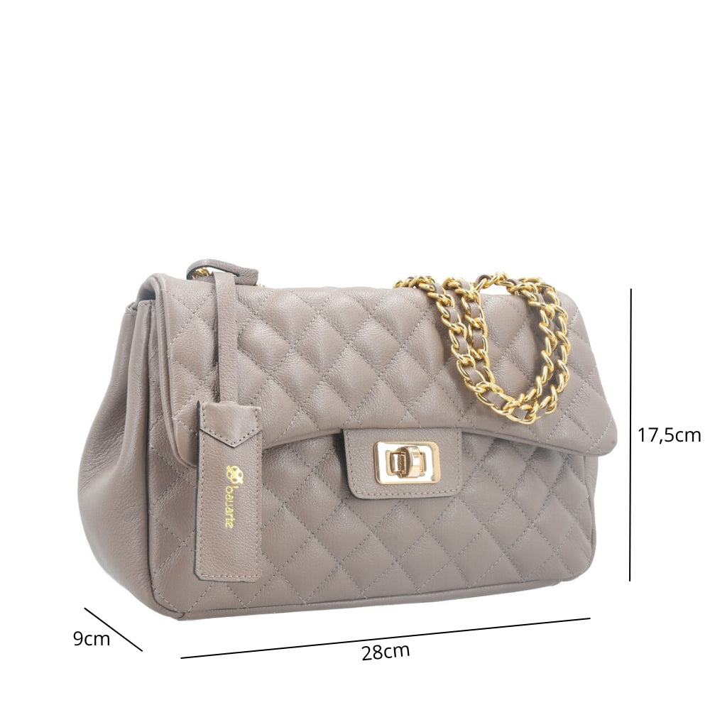 Bolsa Feminina Média Transversal Em Couro Legítimo Matelassê Caqui