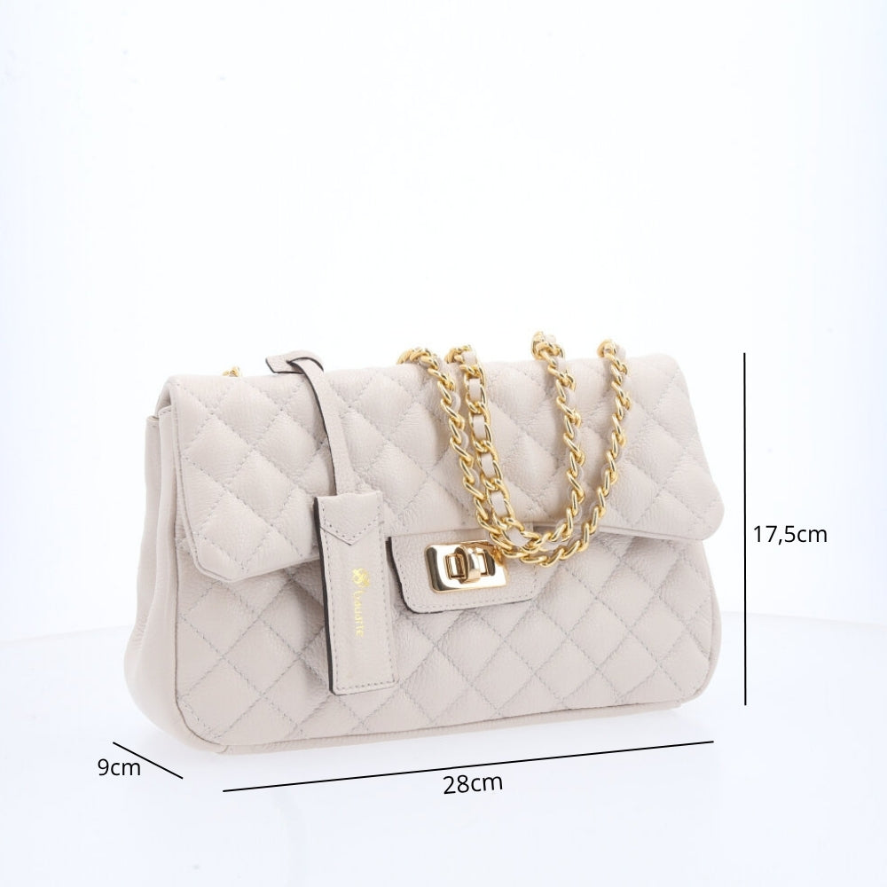 Bolsa Feminina Média Transversal Em Couro Legítimo Matelassê Marfim