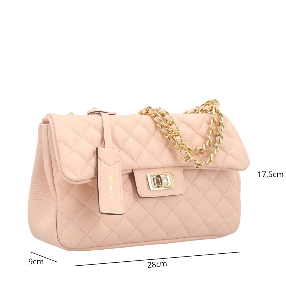 Bolsa Feminina Média Transversal Em Couro Legítimo Matelassê Rose