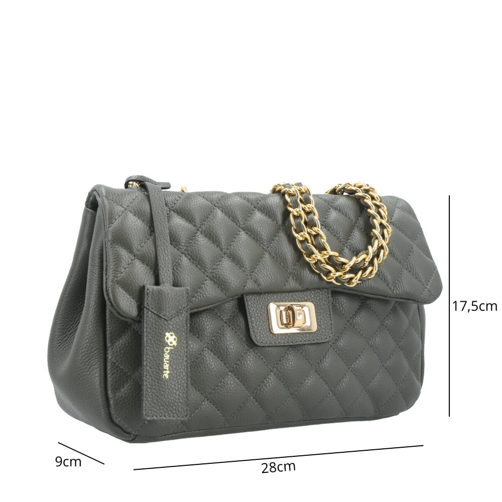 Bolsa Feminina Média Transversal Em Couro Legítimo Matelassê Verde