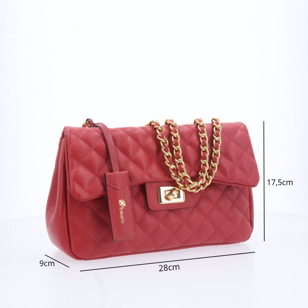 Bolsa Feminina Média Transversal Em Couro Legítimo Matelassê Vermelho
