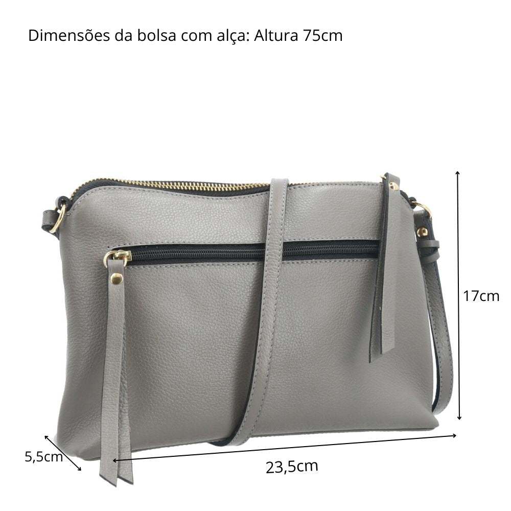 Bolsa Crossbody em Couro Cinza