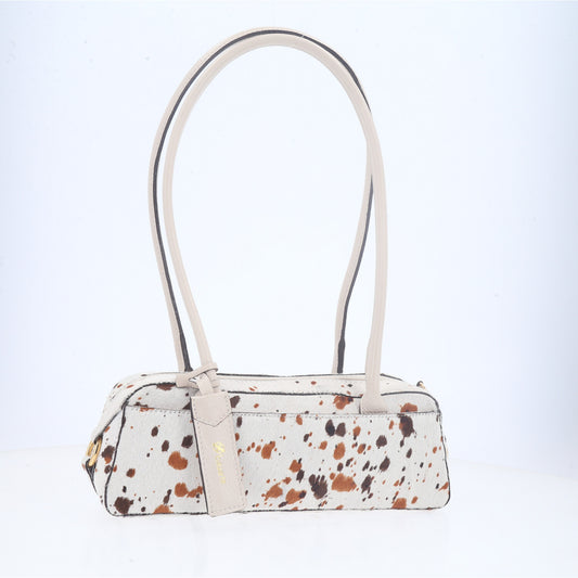 Bolsa Wishin Pampa em Couro com Estampa Animal Print Marfim