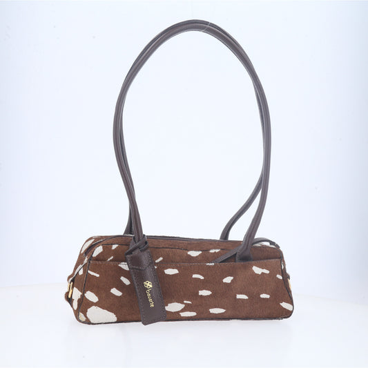 Bolsa Wishin Pampa em Couro com Estampa Animal Print Marrom escuro