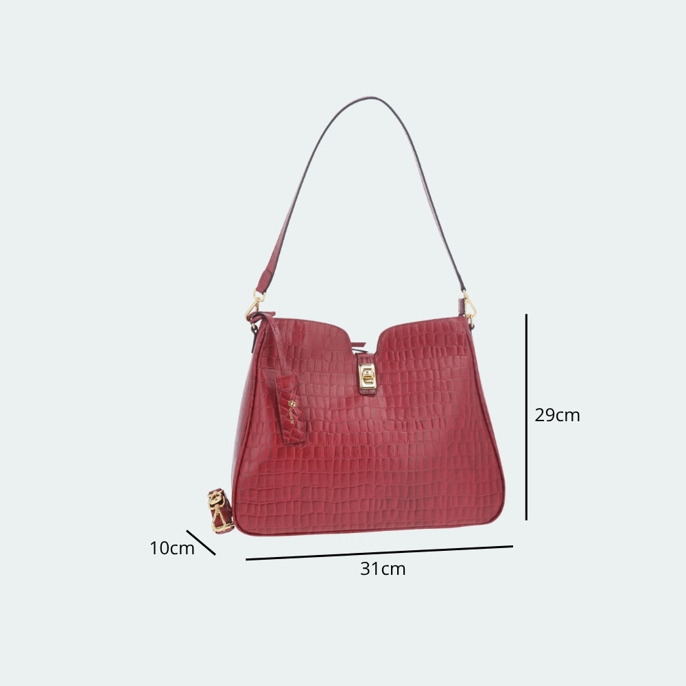 Bolsa Shoulder em Couro Croco Vinho