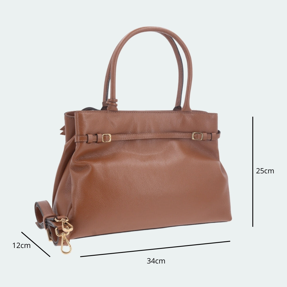Bolsa Tote em Couro com Alça Dupla Removível Caramelo