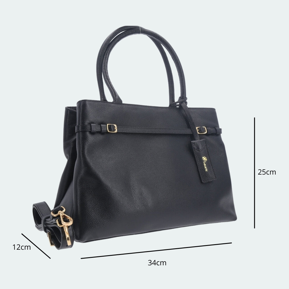 Bolsa Tote em Couro com Alça Dupla Removível Preto