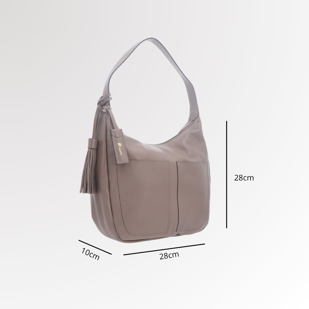 Bolsa Feminina de Ombro em Couro com Bolsos Frontais e Alça Regulável Caqui