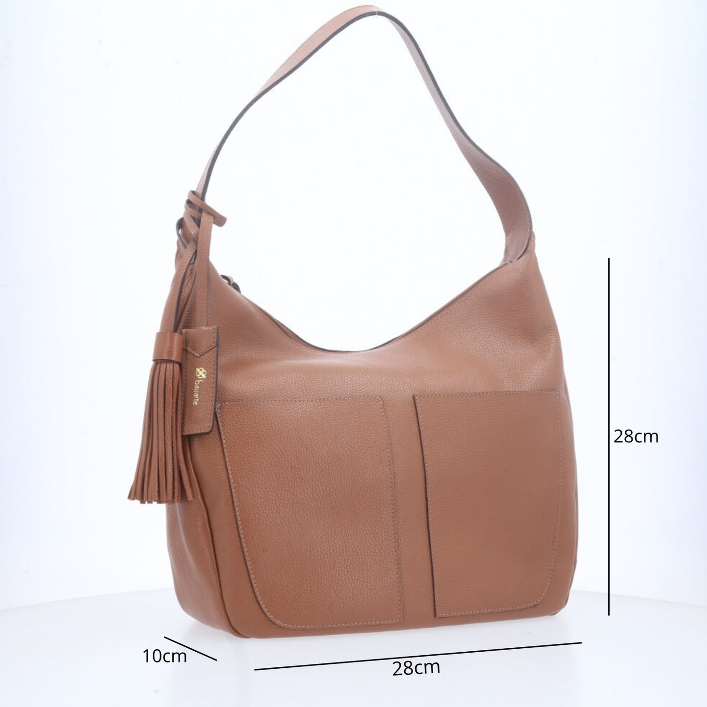 Bolsa Feminina de Ombro em Couro com Bolsos Frontais e Alça Regulável Caramelo
