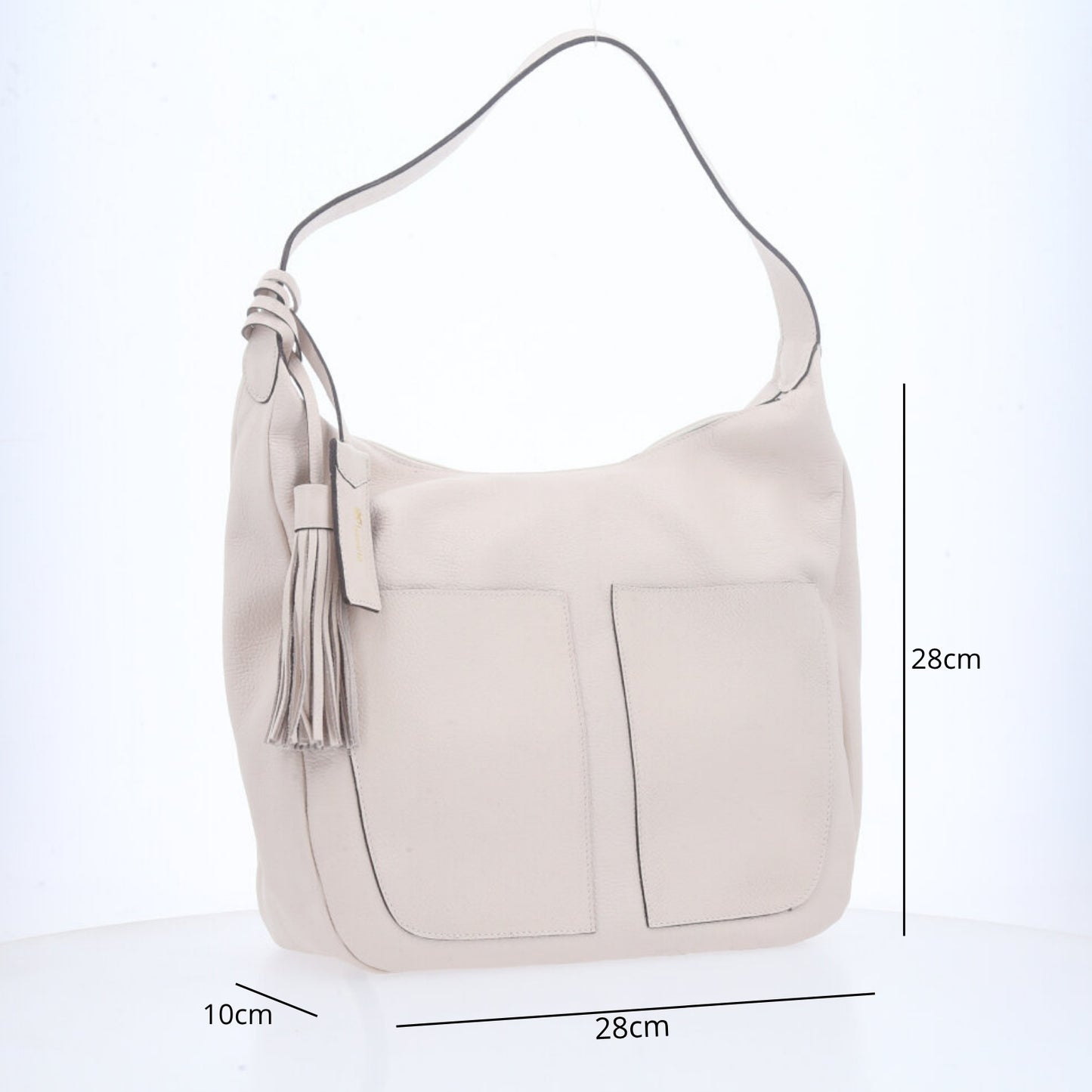 Bolsa Feminina de Ombro em Couro com Bolsos Frontais e Alça Regulável Marfim