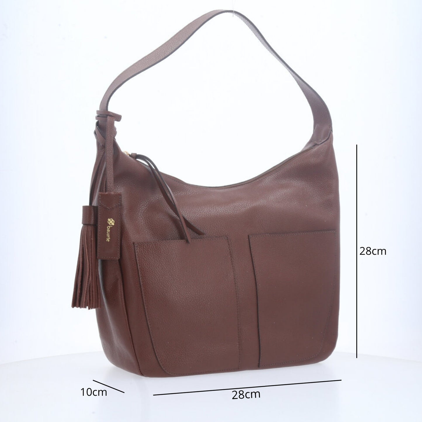 Bolsa Feminina de Ombro em Couro com Bolsos Frontais e Alça Regulável Marrom